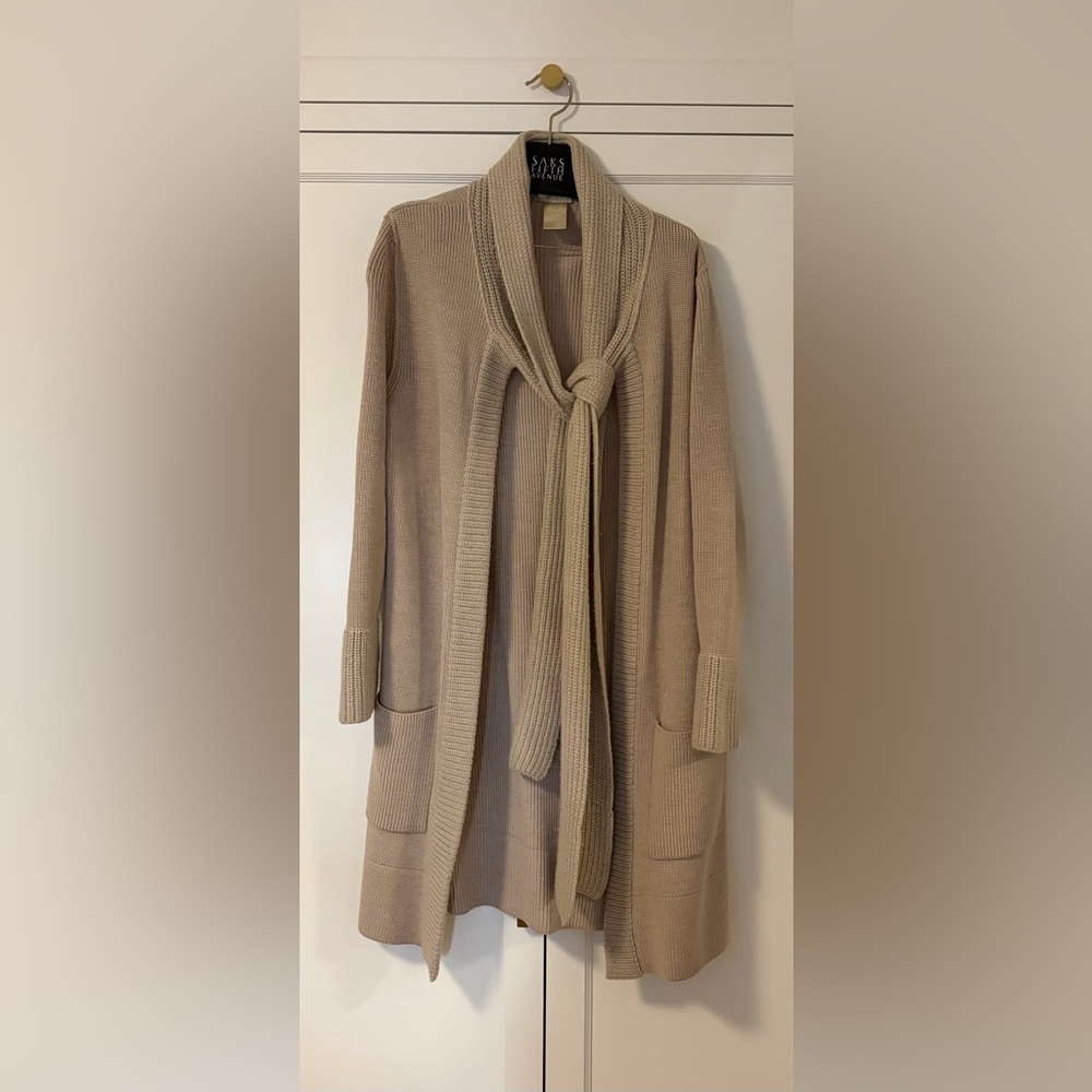 Vintage Chloe Scarf Tie Taupe Long Cardigan Coat